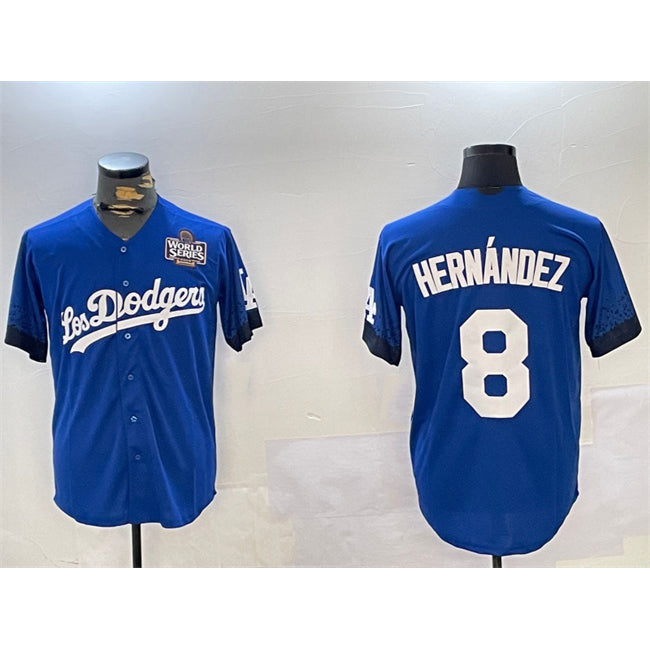 Los Angeles Dodgers #8 Enrique Hernandez Royal MWATKINS 2024 World Series City Connect Cool Base Stitched Jersey