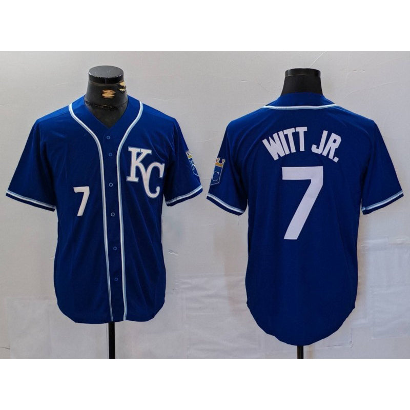 Kansas City Royals #7 Bobby Witt Jr Number Royal MWATKINS Cool Base Stitched Jersey