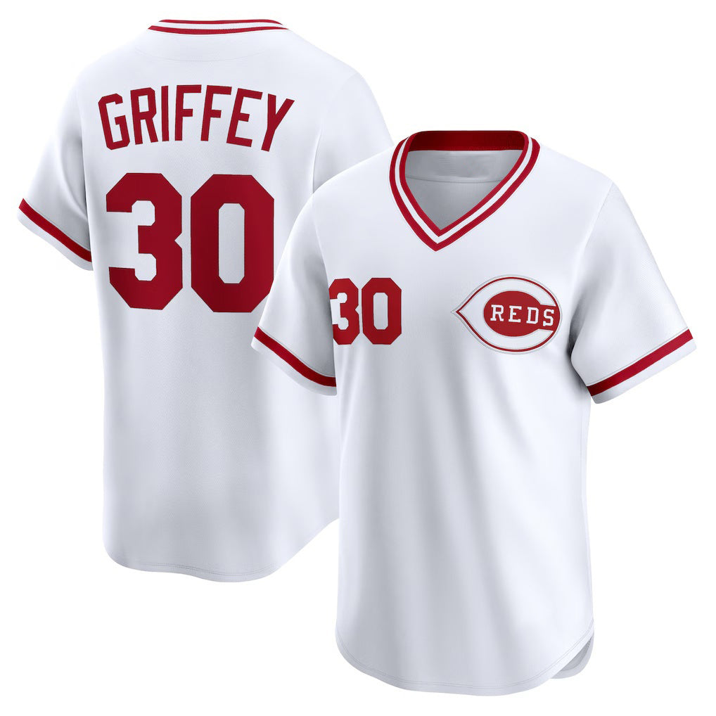 Cincinnati Reds #30 Ken Griffey White MWATKINS Throwback Cooperstown Collection Limited Jersey