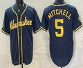 Milwaukee Brewers #5 Garrett Mitchell Navy Blue MWATKINS Stitched Cool Base Jersey