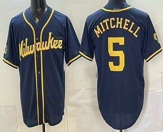 Milwaukee Brewers #5 Garrett Mitchell Navy Blue MWATKINS Stitched Cool Base Jersey