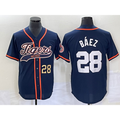Detroit Tigers #28 Javier Baez Number Navy Blue MWATKINS Cool Base Stitched Jersey
