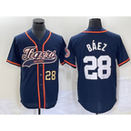 Detroit Tigers #28 Javier Baez Number Navy Blue MWATKINS Cool Base Stitched Jersey