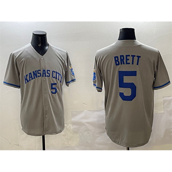 Kansas City Royals #5 George Brett Gray MWATKINS 2024 Away Limited Stitched Jersey