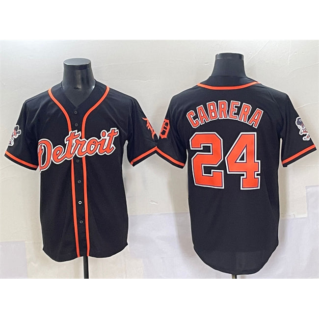 Detroit Tigers #24 Miguel Cabrera Black MWATKINS With Patch Cool Base Stitched Jersey