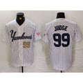 New York Yankees #99 Aaron Judge White MWATKINS Pinstripe Fashion Cool Base Jerseys 2