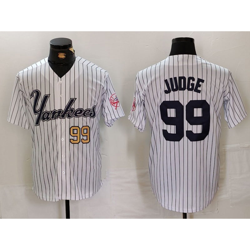 New York Yankees #99 Aaron Judge White MWATKINS Pinstripe Fashion Cool Base Jerseys 2