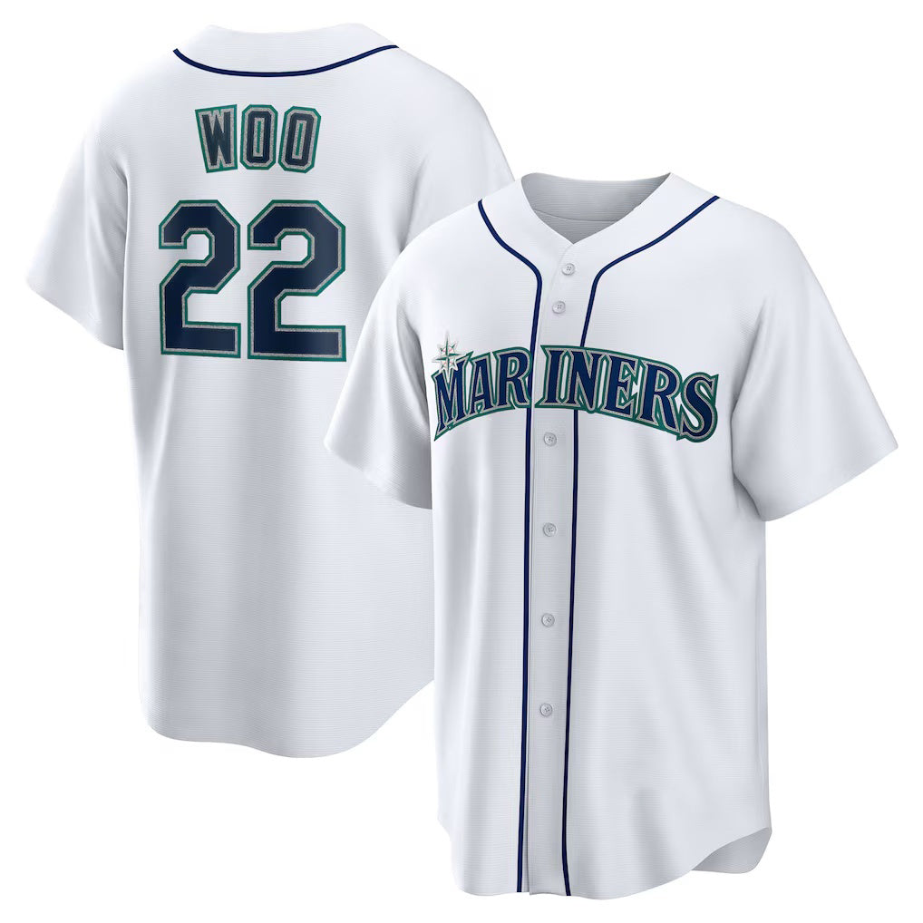 Seattle Mariners #22 Bryan Woo White MWATKINS Home Replica Jersey