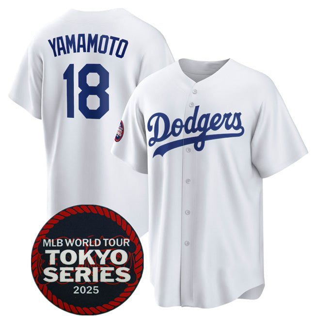 Los Angeles Dodgers #18 Yoshinobu Yamamoto White MWATKINS 2025 World Tour Tokyo Series Home Stitched Jersey