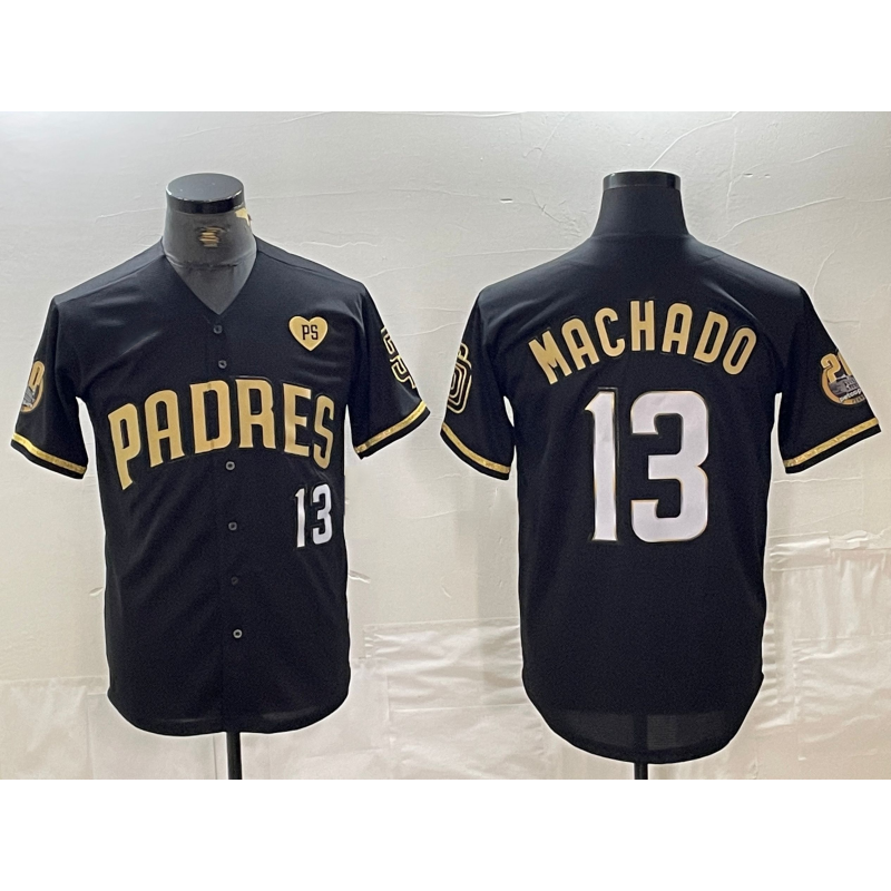 San Diego Padres #13 Manny Machado Black Gold MWATKINS With Patch Cool Base Stitched Jersey