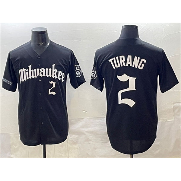 Milwaukee Brewers #2 Brice Turang Black MWATKINS 'Gothic 414 Shadows Edition' Vapor Premier Limited Stitched Jersey