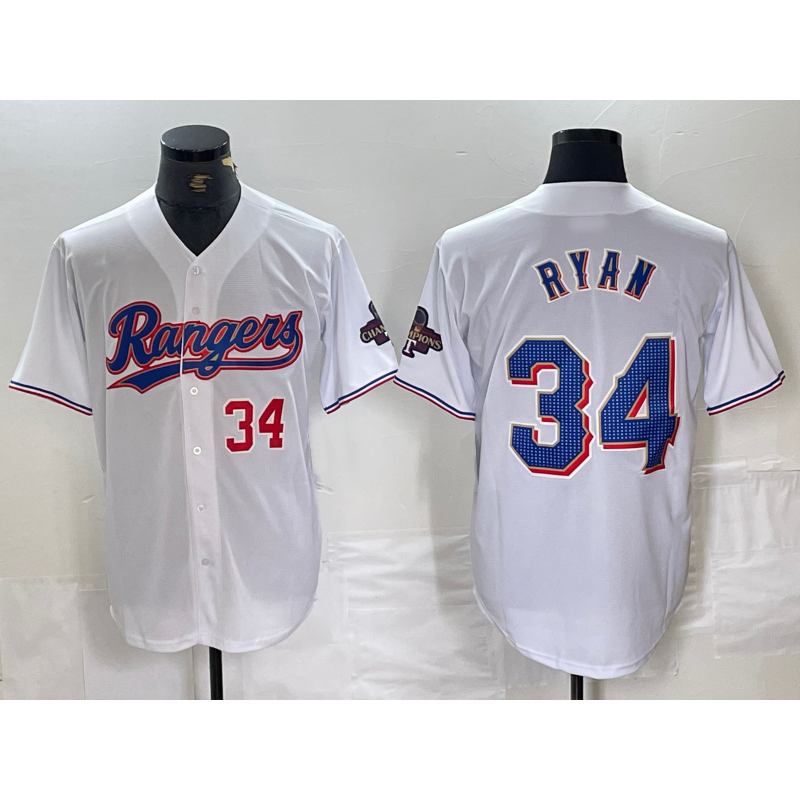 Texas Rangers #34 Nolan Ryan Number White MWATKINS 2024 Gold Collection Limited Cool Base Jersey 2