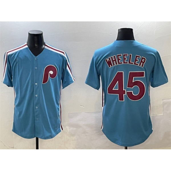 Philadelphia Phillies #45 Zack Wheeler Blue MWATKINS Cool Base Stitched Jersey