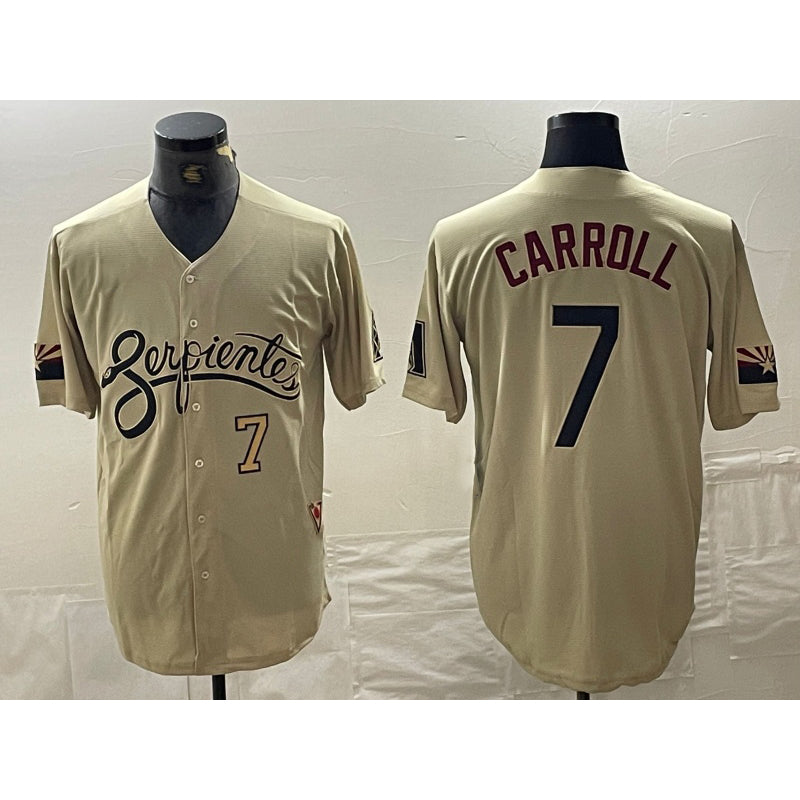 Arizona Diamondbacks #7 Corbin Carroll Number 2021 Gold MWATKINS City Connect Cool Base Stitched Jersey 2