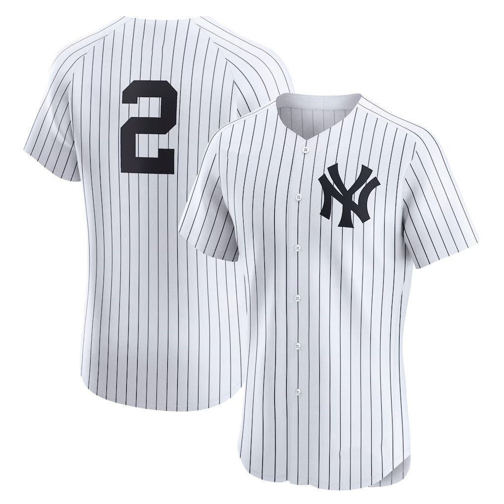 New York Yankees #2 Derek Jeter White MWATKINS Home Elite Player Jersey