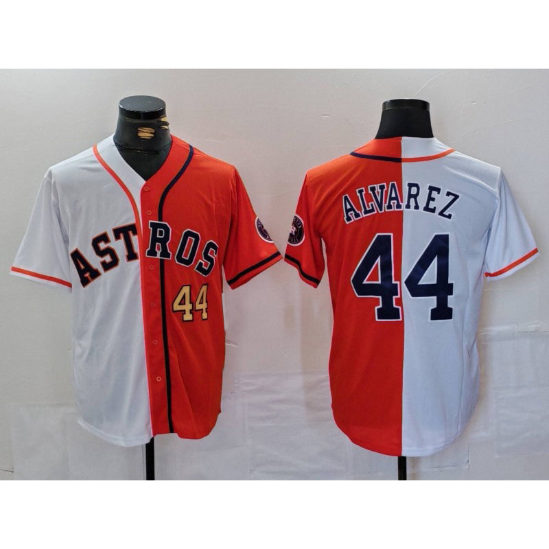 Houston Astros #44 Yordan Alvarez Number White Orange MWATKINS Split Stitched Jersey