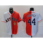 Houston Astros #44 Yordan Alvarez Number White Orange MWATKINS Split Stitched Jersey