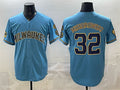 Milwaukee Brewers #32 Jacob Misiorowski Blue MWATKINS With Home & Bob Uecker Patch Stitched Jersey