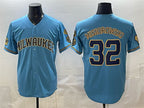 Milwaukee Brewers #32 Jacob Misiorowski Blue MWATKINS With Home & Bob Uecker Patch Stitched Jersey