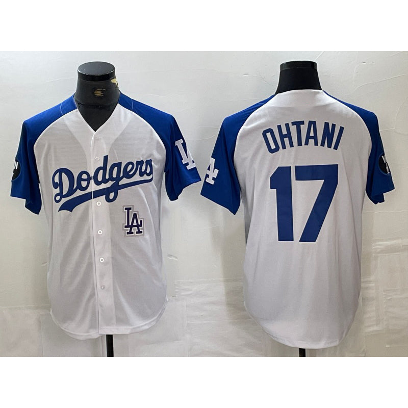 Los Angeles Dodgers #17 Shohei Ohtani White Blue MWATKINS Fashion Stitched Cool Base Limited Jersey 2