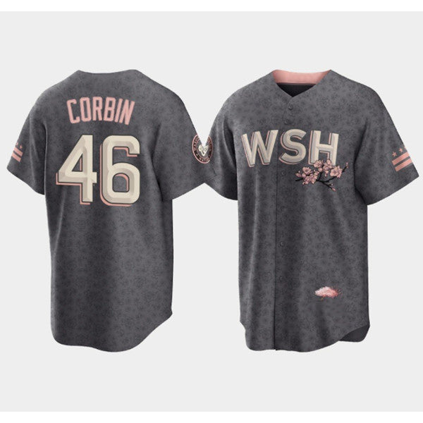 Washington Nationals #46 Patrick Corbin 2022 Grey MWATKINS City Connect Cherry Blossom Cool Base Stitched Jersey