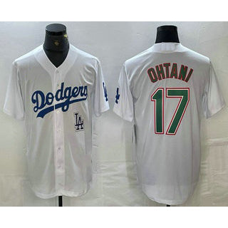 Los Angeles Dodgers #17 Shohei Ohtani White Green MWATKINS Stitched Cool Base Jersey 2
