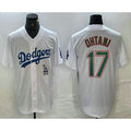 Los Angeles Dodgers #17 Shohei Ohtani White Green MWATKINS Stitched Cool Base Jersey 2