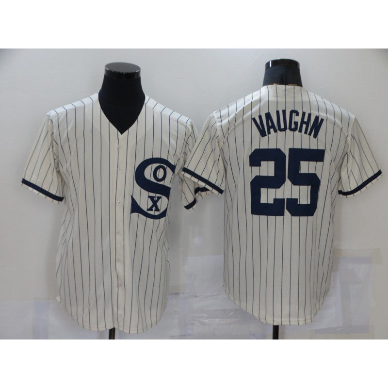 Chicago White Sox #25 Andrew Vaughn 2021 Cream Navy MWATKINS Field of Dreams Name Flex Base Stitched Jersey