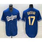 Los Angeles Dodgers #17 Shohei Ohtani Blue Gold MWATKINS Stitched Cool Base Jersey 2