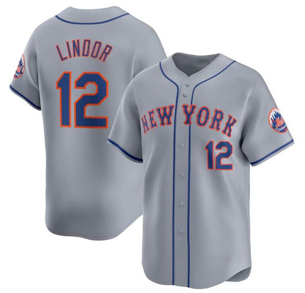 New York Mets #12 Francisco Lindor 2024 Gray MWATKINS Away Limited Stitched Jersey
