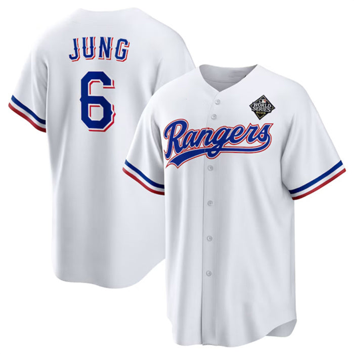 Texas Rangers #6 Josh Jung 2023 White MWATKINS World Series Stitched Jersey