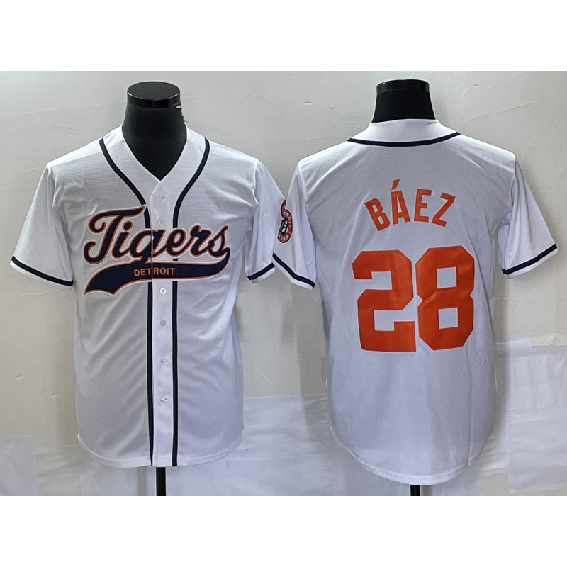 Detroit Tigers #28 Javier B¨¢ez MWATKINS White Cool Base Stitched Jersey