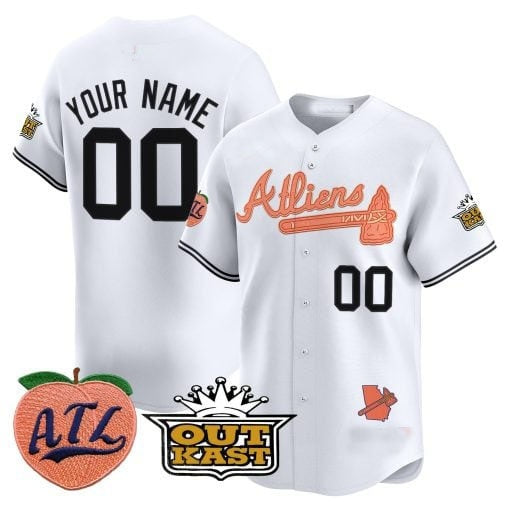 Custom Atlanta Braves Atliens & Peach Vapor Premier Limited Jersey ¨CWhite MWATKINS
