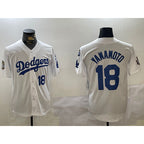 Los Angeles Dodgers #18 Yoshinobu Yamamoto White MWATKINS 2024 World Series With Fernando Memorial Patch Home Limited Stitched Jersey 2