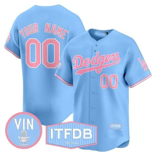 Custom Los Angeles Dodgers Vin ITFDB Patch Bubblegum Pink Vapor Premier Limited Jersey ¨C Blue MWATKINS