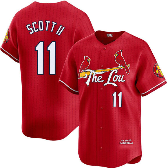 St. Louis Cardinals #11 Victor Scott II Red MWATKINS City Connect Limited Stitched Jersey