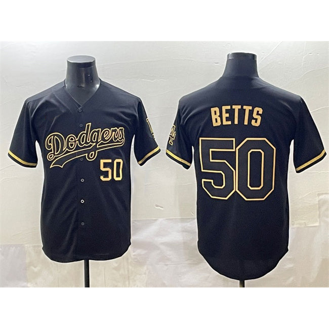 Los Angeles Dodgers #50 Mookie Betts Black Gold MWATKINS Limited Stitched Jersey