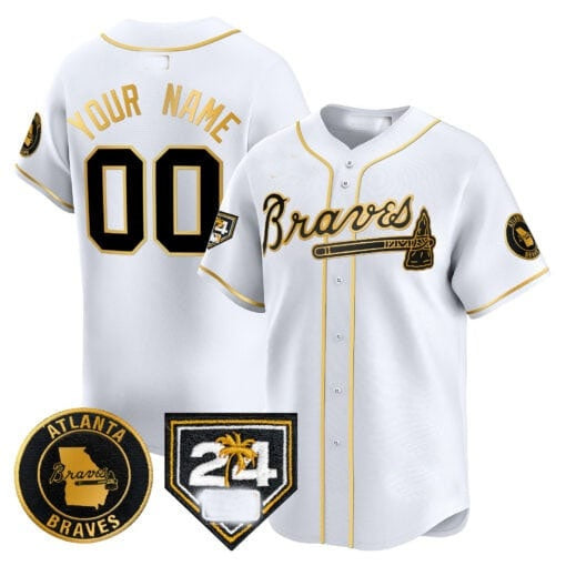 Custom Atlanta Braves 2024 Spring Training Patch Vapor Premier Limited Jersey ¨C White Gold MWATKINS