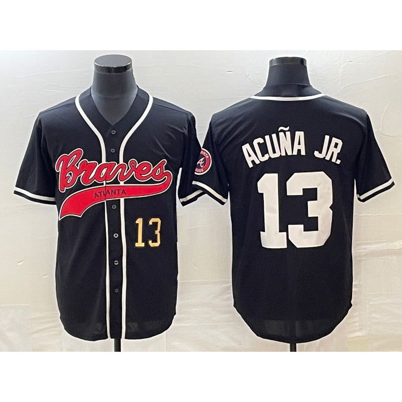 Atlanta Braves #13 MWATKINSld Acuna Jr Number Black MWATKINS Cool Base Stitched Jersey