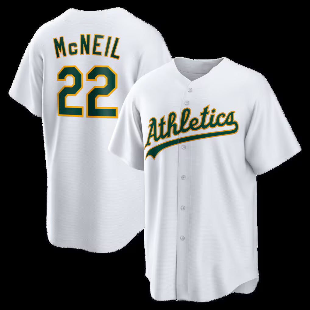 Oakland Athletics #22 Jeff McNeil White MWATKINS Home Replica Jersey