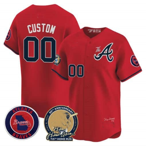Custom Atlanta Braves Hank Aaron 715th Home Run Patch Vapor Premier Limited Jersey V2 ¨C Red MWATKINS