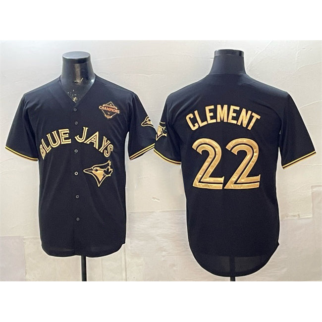 Toronto Blue Jays #22 Ernie Clement Black Gold MWATKINS 2025 American League Champions Limited Stitched Jersey