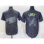 Tampa Bay Rays #14 Jacob Lopez Charcoal MWATKINS 2024 City Connect Limited Cool Base Jersey