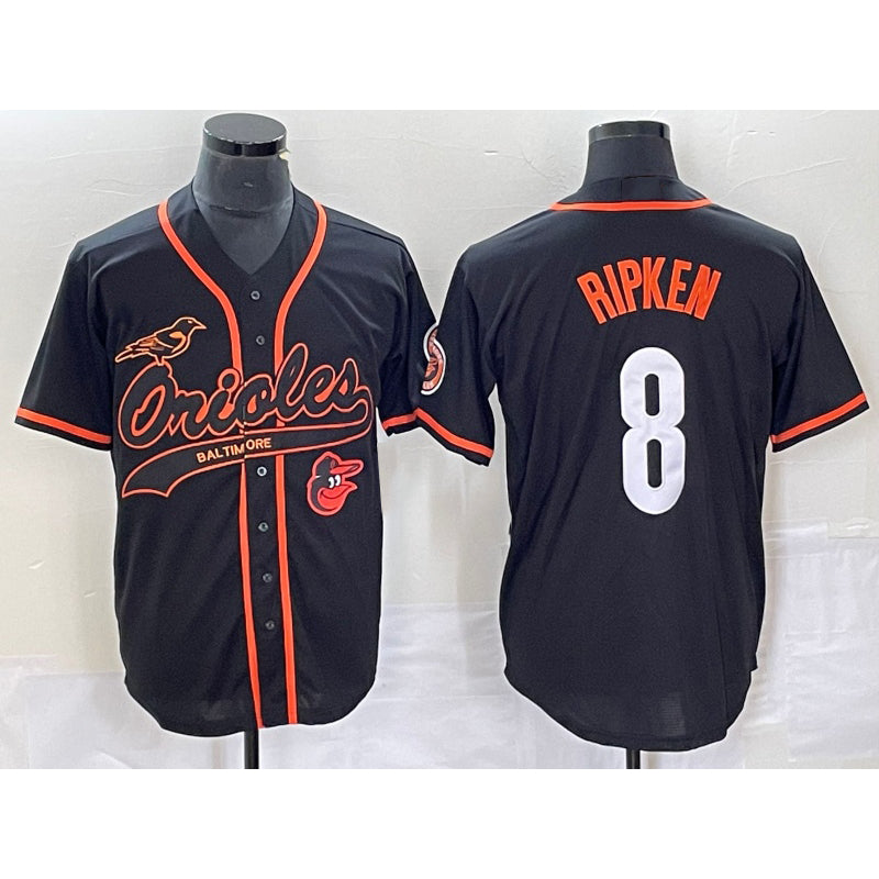 Baltimore Orioles #8 Cal Ripken Jr Black MWATKINS With Patch Cool Base Stitched Jersey