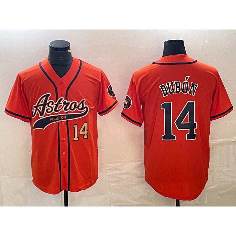 Houston Astros #14 Mauricio Dubon Number Orange MWATKINS With Patch Cool Base Stitched Jersey