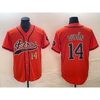 Houston Astros #14 Mauricio Dubon Number Orange MWATKINS With Patch Cool Base Stitched Jersey