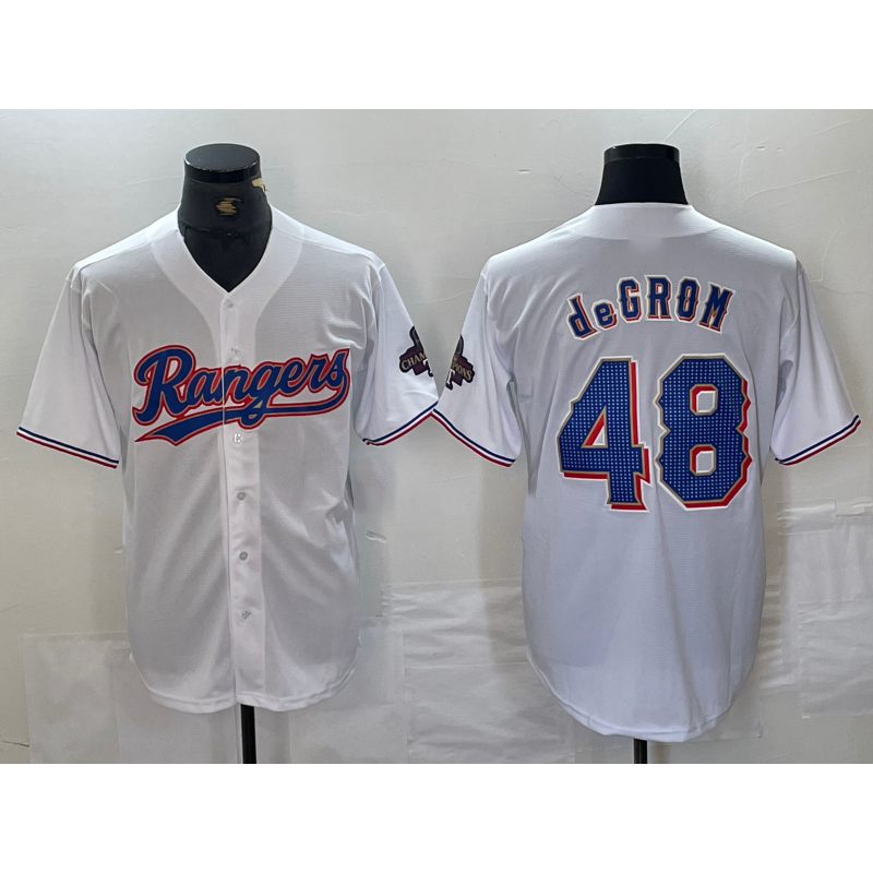 Texas Rangers #48 Jacob deGrom White MWATKINS 2024 Gold Collection Limited Cool Base Jersey