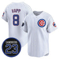 Chicago Cubs #8 lan Happ White MWATKINS Pinstripe 'Ryne Sandberg Tribute' Vapor Limited V2 Stitched Jersey