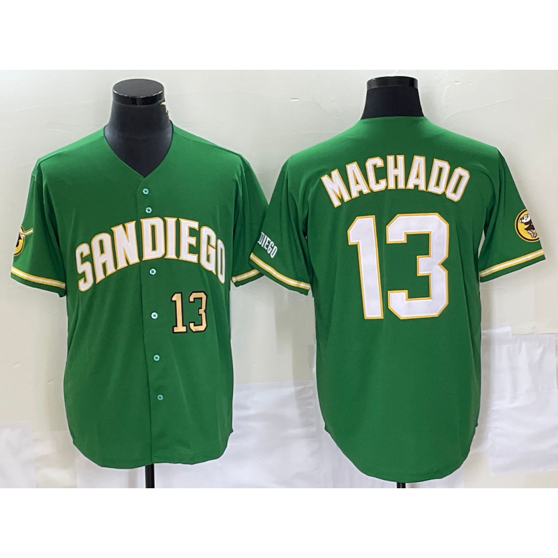San Diego Padres #13 Manny Machado Number Green MWATKINS Cool Base Stitched Jersey