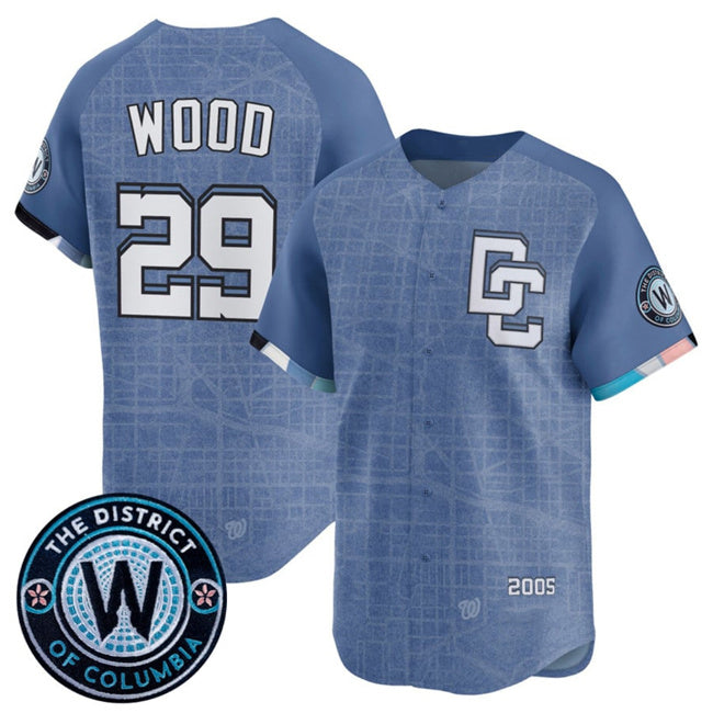 Washington Nationals #29 James Wood Blue MWATKINS 2025 City Connect Limited Stitched Jersey